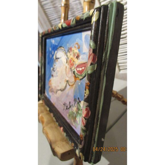 Original winged angel painting on wood framed signed by artist gallery wall art - Picture 5 of 9